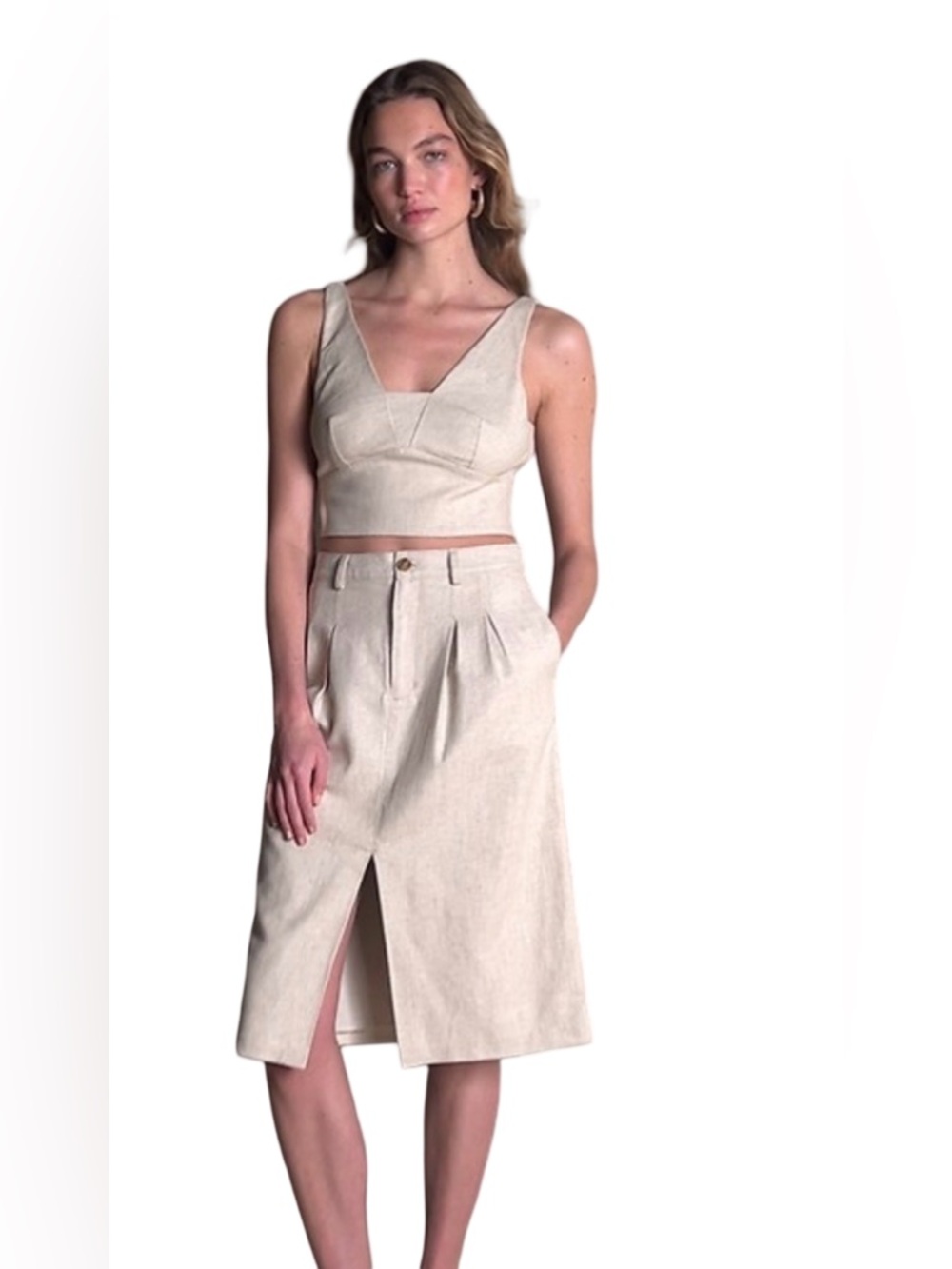 NWT Banana Republic Linen Pleated Midi Skirt & Crop Top Set size 4 women - Picture 2 of 16